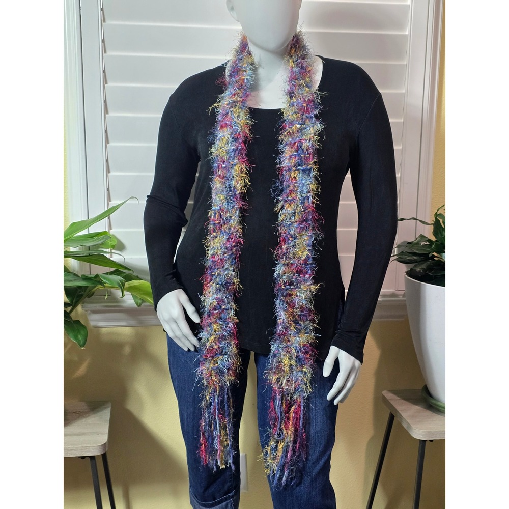 Multicolor Fuzzy Fringe Rainbow Y2K 90s Long Scarf OSFM